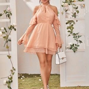 Pink cold shoulder mini dress